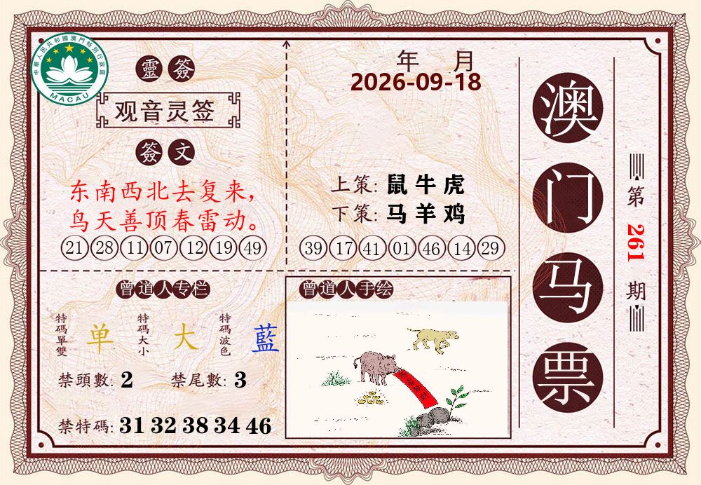 澳门马票 第261期