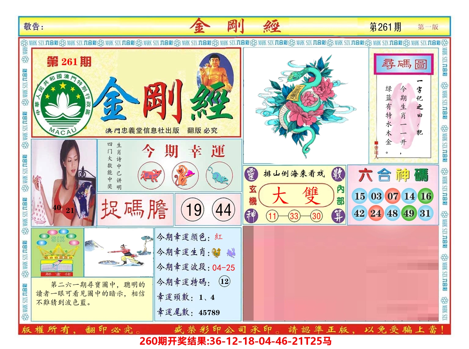 澳门金刚经 第261期