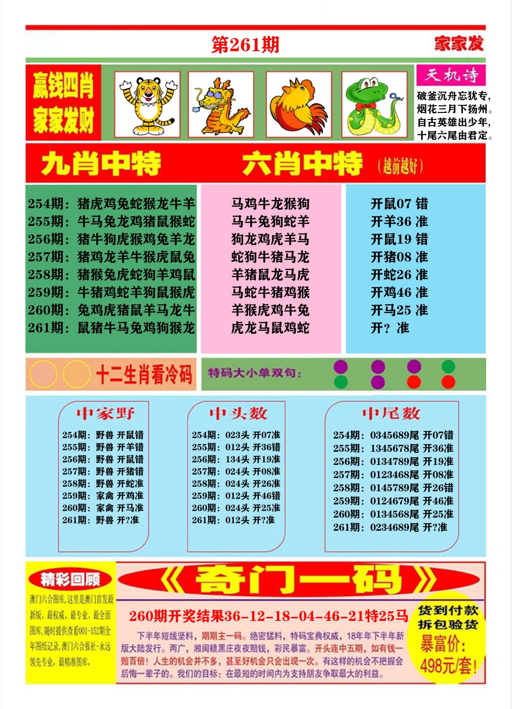 澳门家家发B 第261期