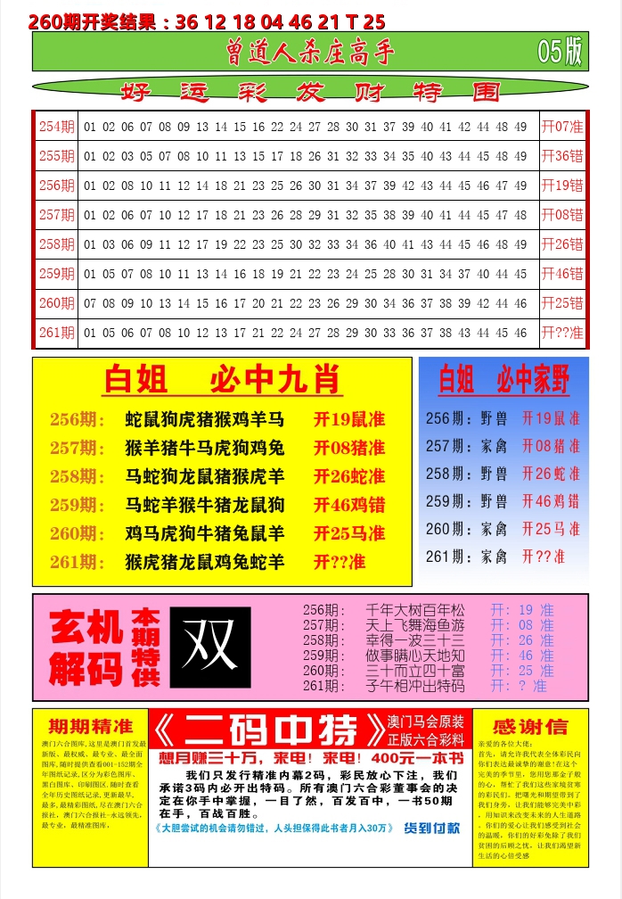 澳门期期准D 第261期