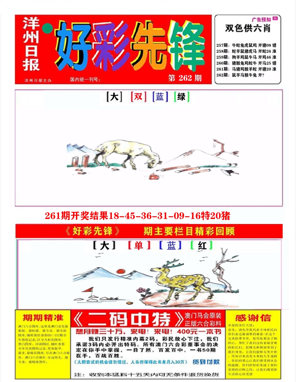 好彩先锋A 第262期