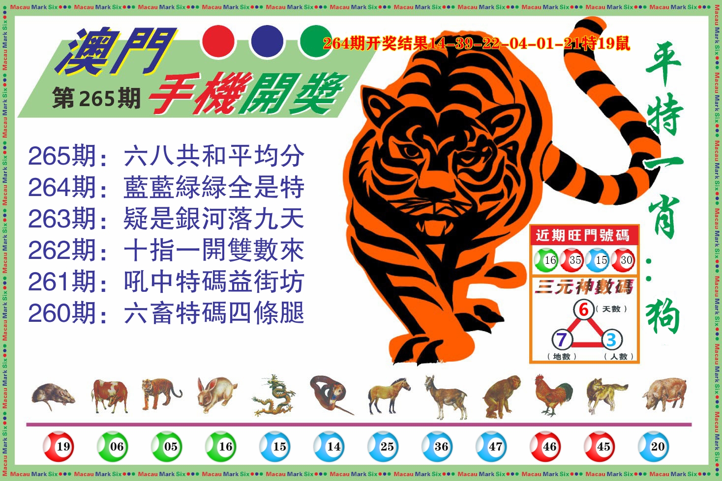 澳门开奖报 第265期