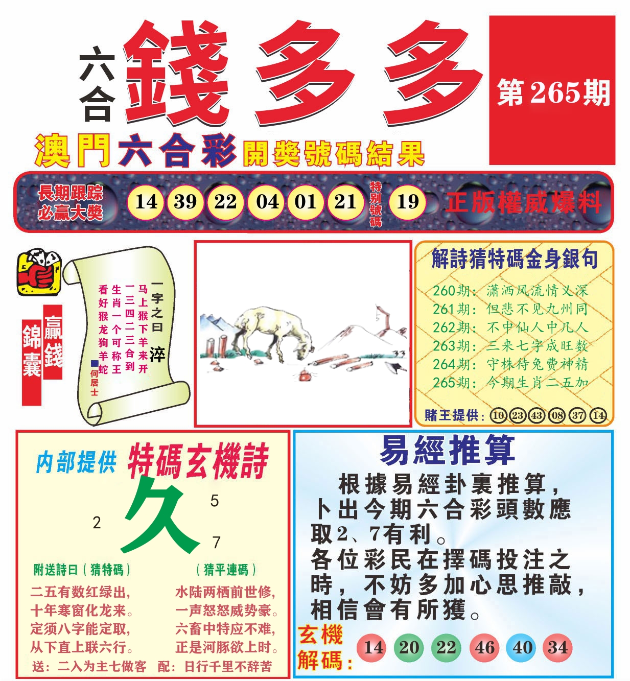 澳门钱多多B 第265期