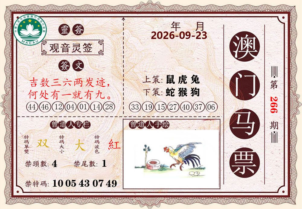 澳门马票 第266期