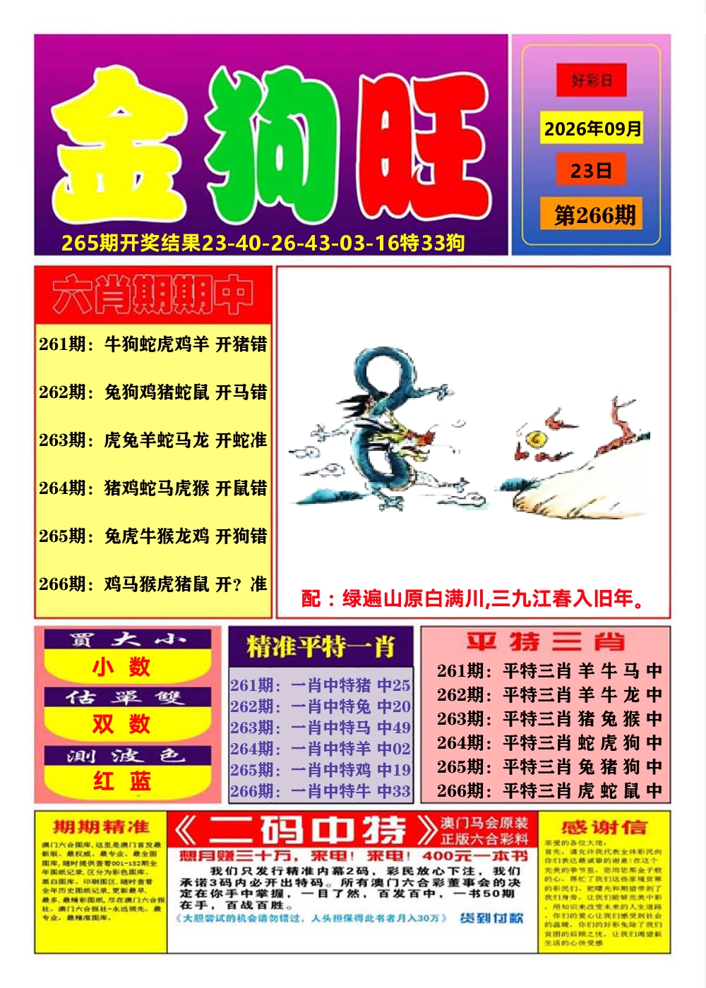 澳门金狗旺A 第266期