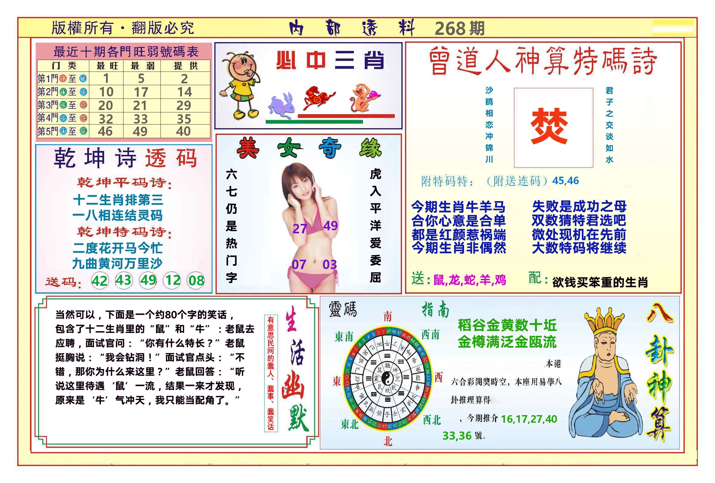 澳门内部透料B 第268期