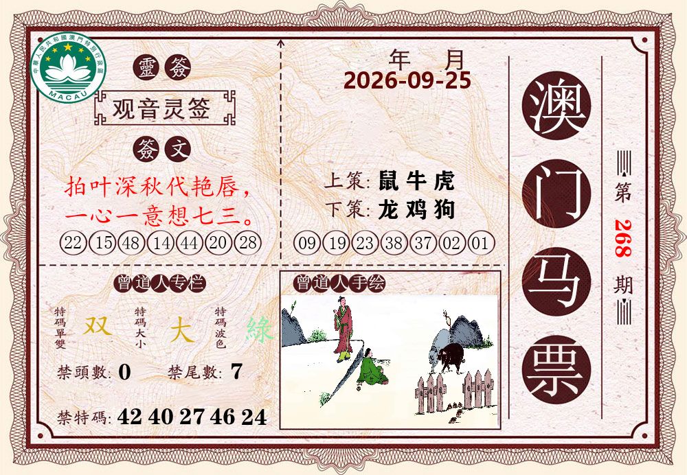 澳门马票 第268期