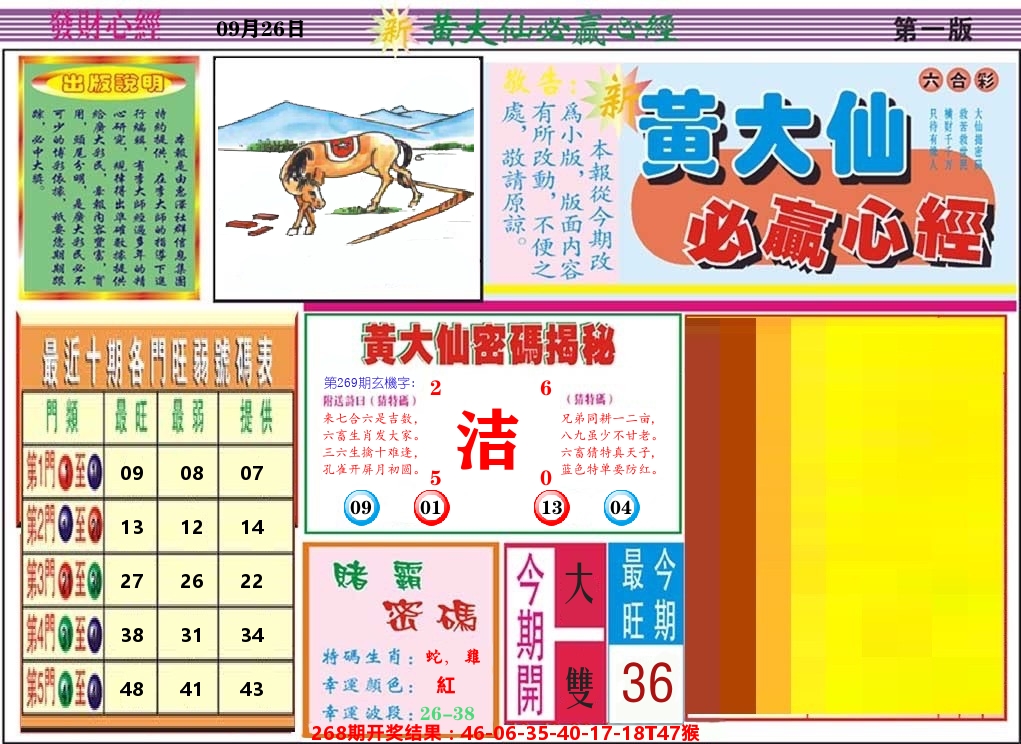 黄大仙必赢心经 第269期
