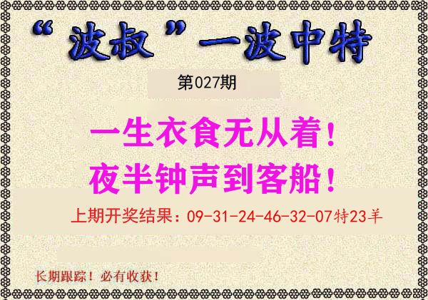 波叔中特 第27期