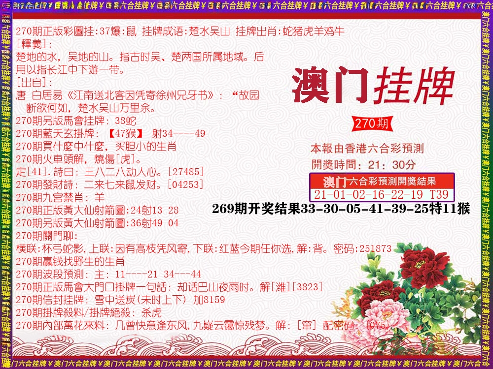 澳门挂牌 第270期