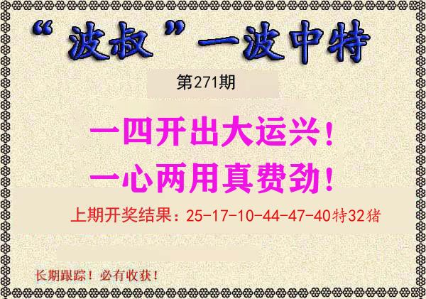 波叔中特 第271期