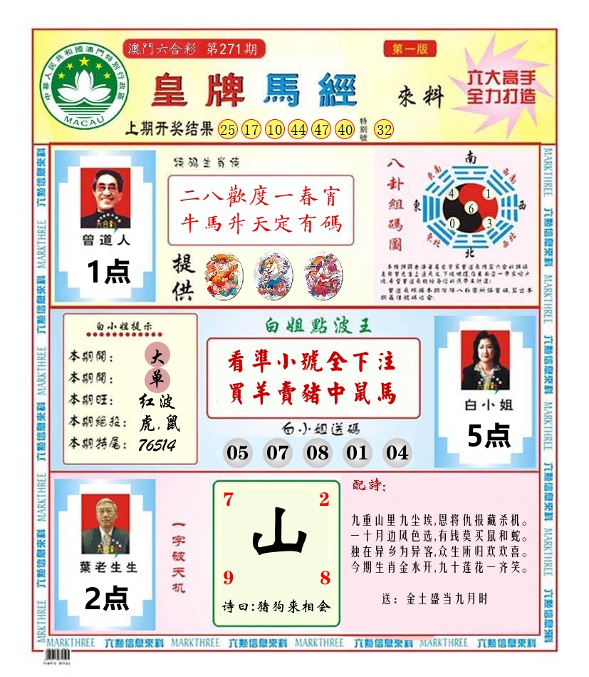 澳门皇牌马经 第271期