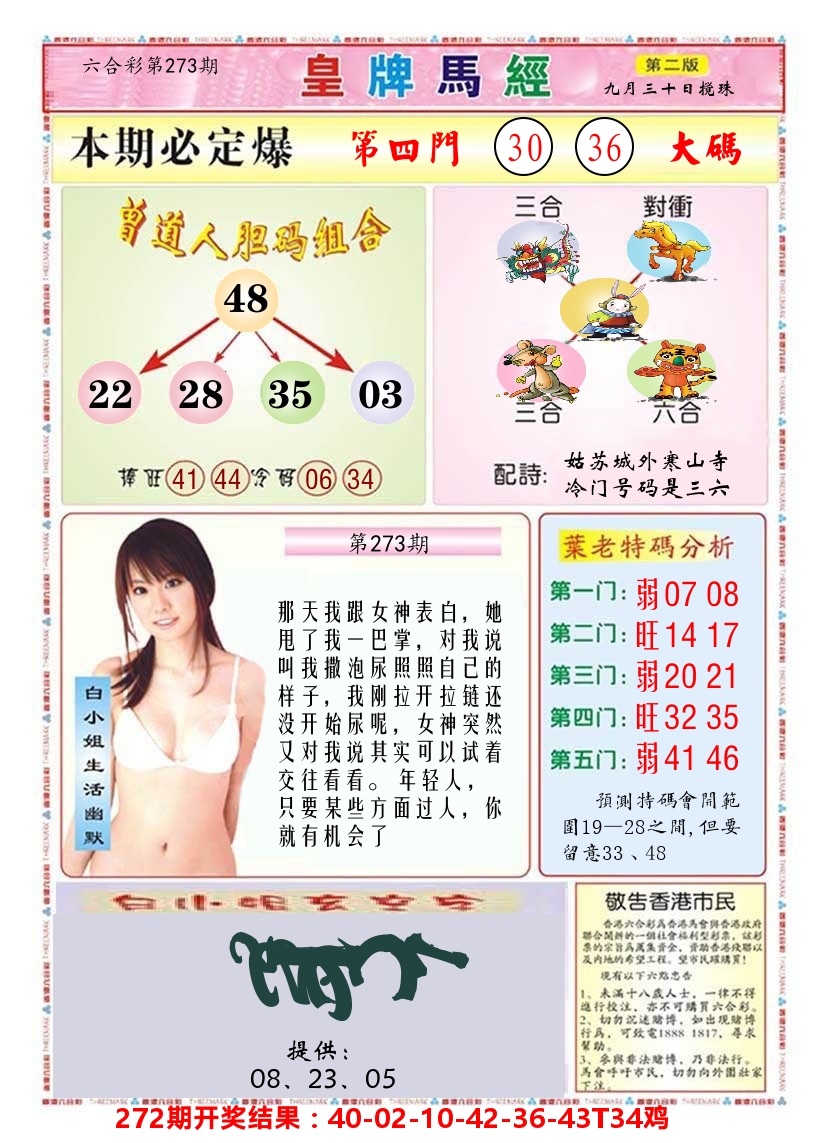 澳门皇牌马经B 第273期