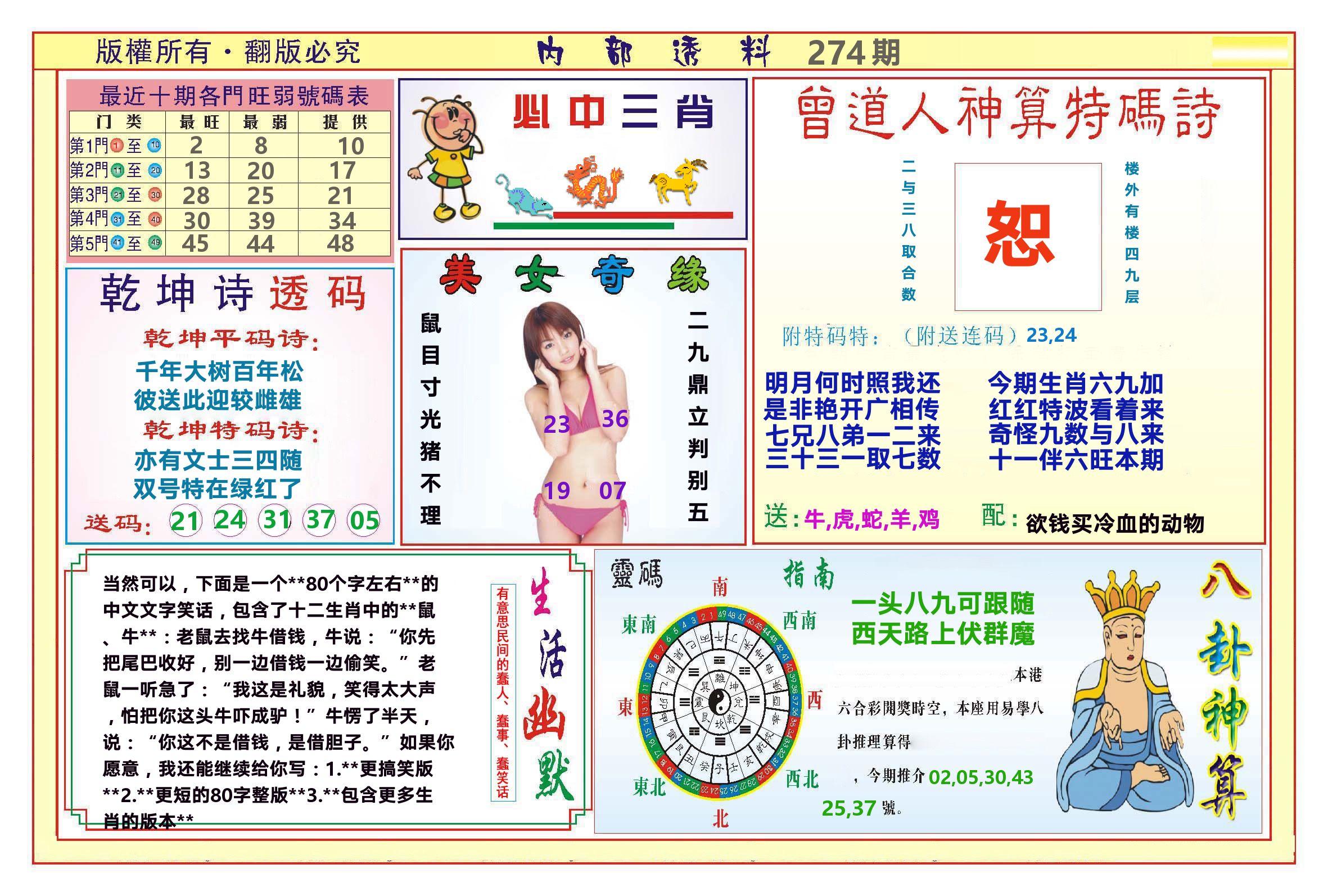 澳门内部透料B 第274期