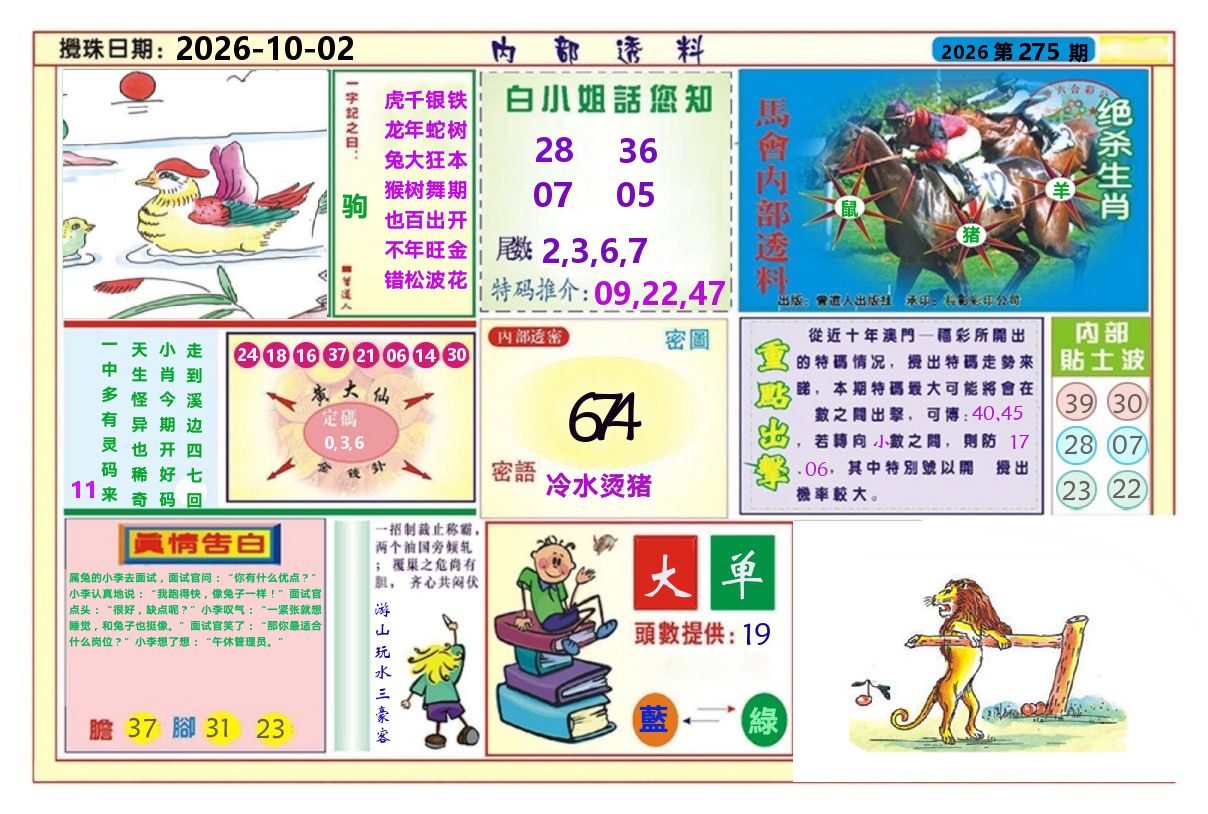 澳门内部透料A 第275期