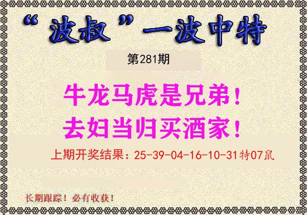 波叔中特 第281期
