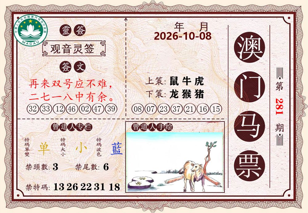 澳门马票 第281期