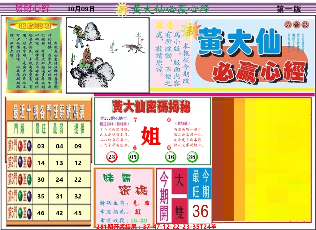 黄大仙必赢心经 第282期