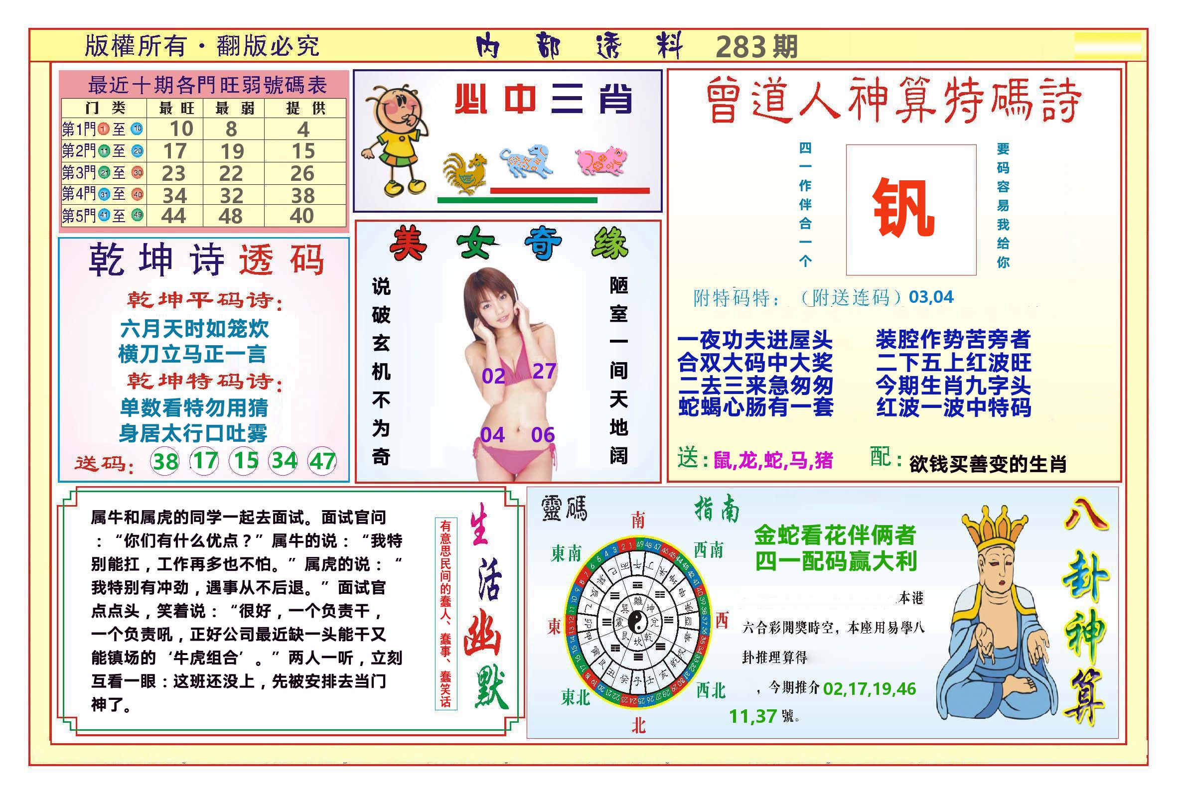澳门内部透料B 第283期