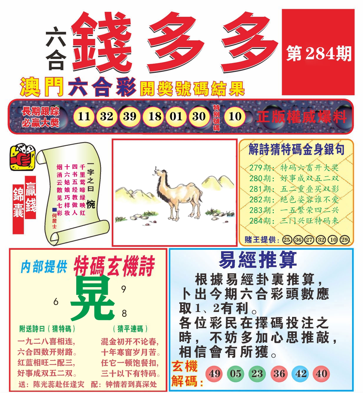 澳门钱多多B 第284期
