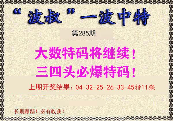 波叔中特 第285期