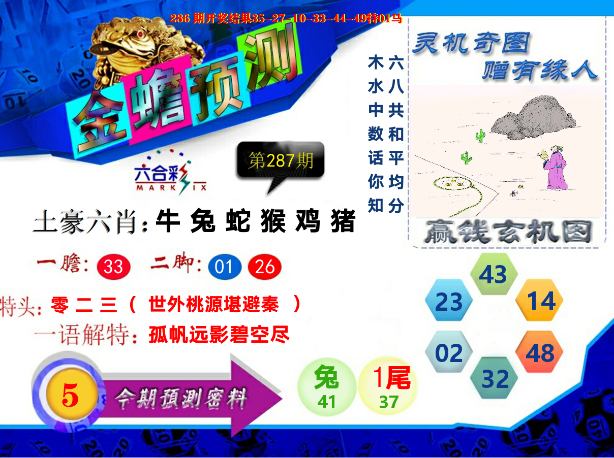 金蟾预测 第287期