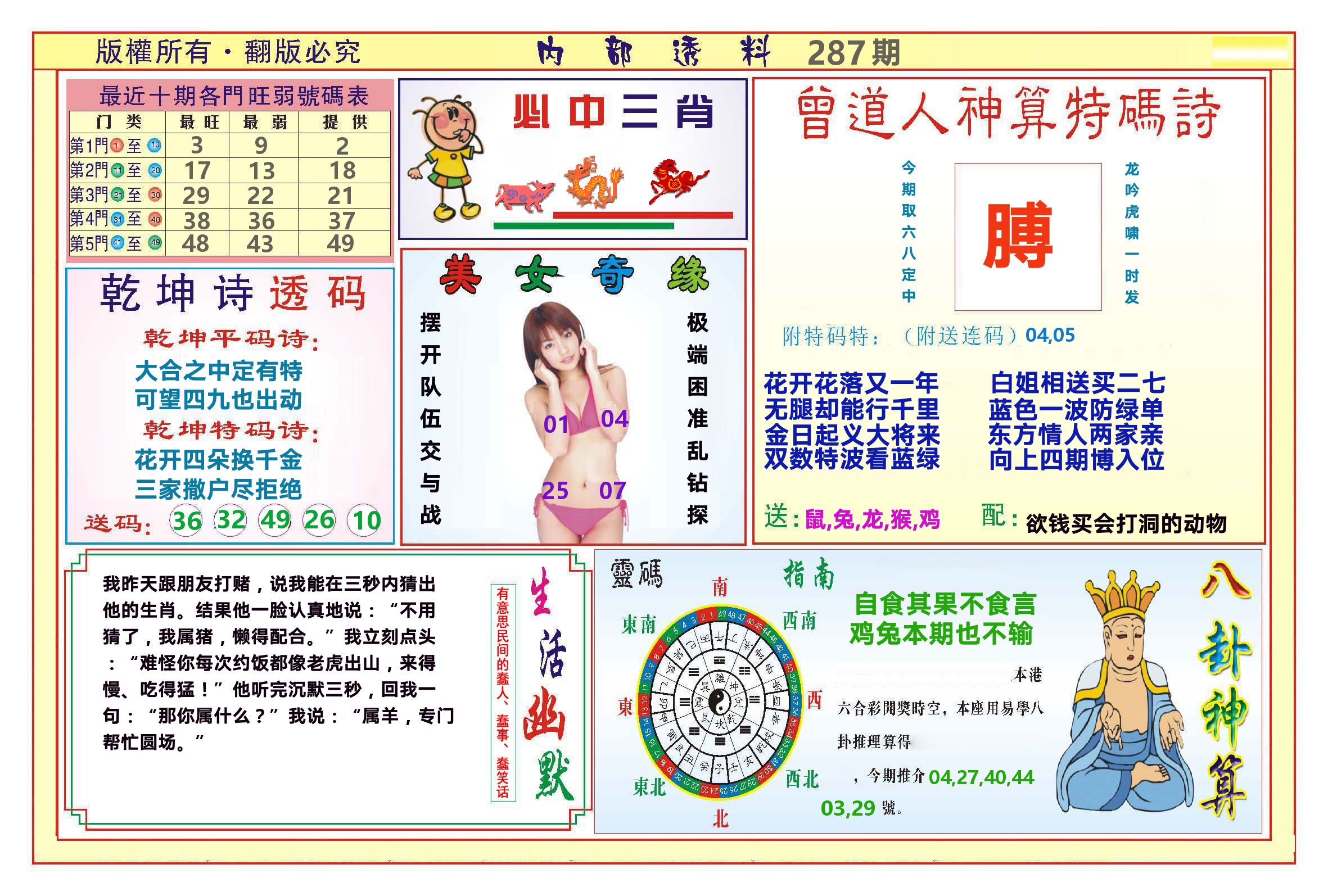 澳门内部透料B 第287期