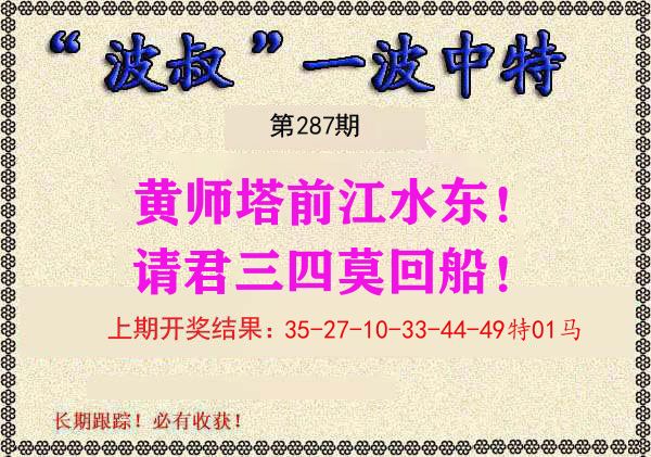 波叔中特 第287期