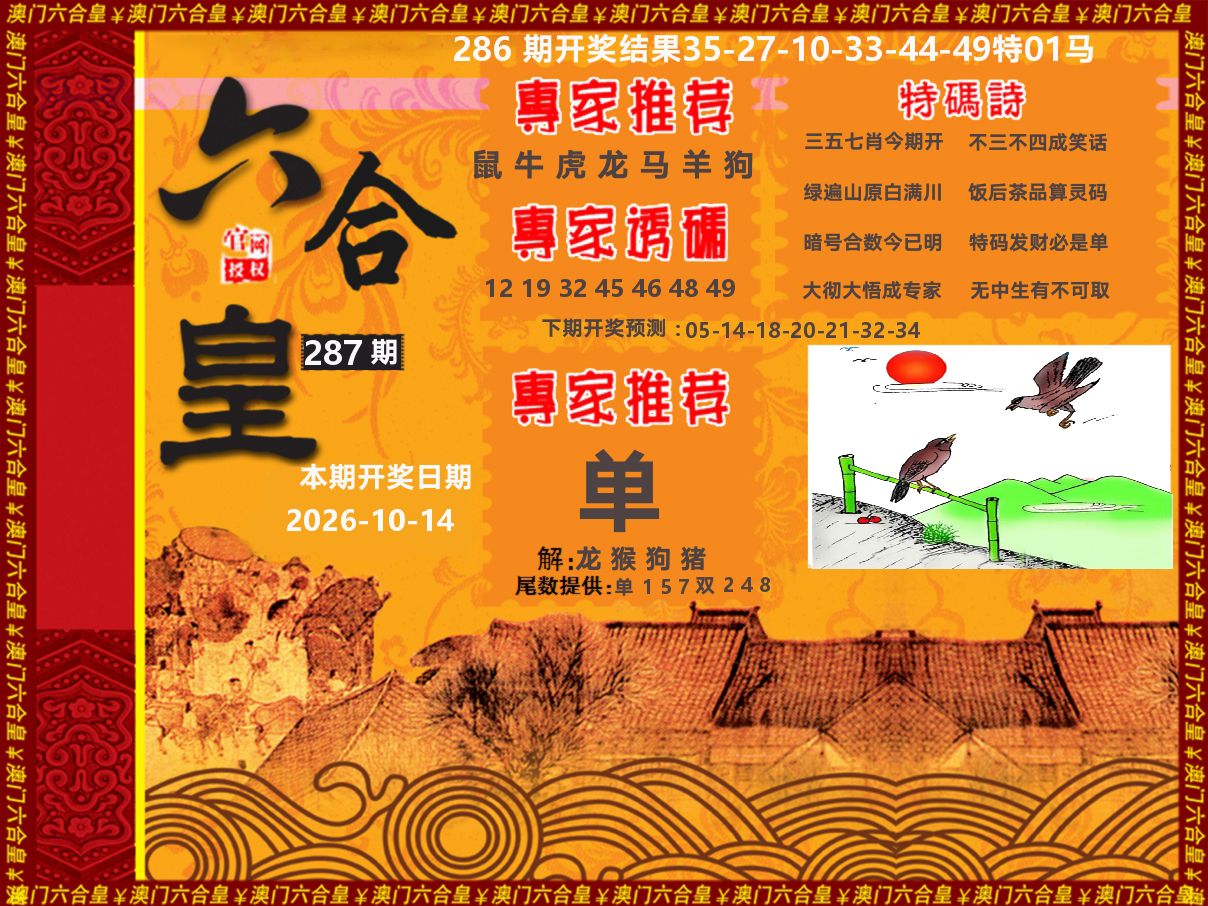 六合皇系列 第287期