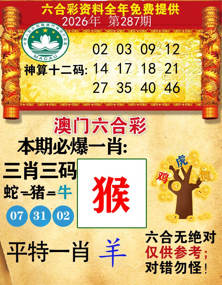 澳门必爆 第287期