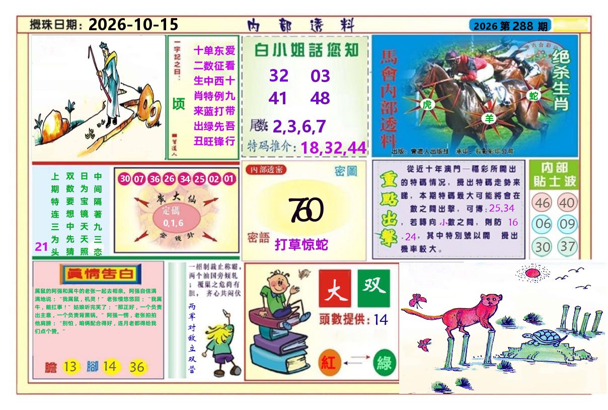 澳门内部透料A 第288期