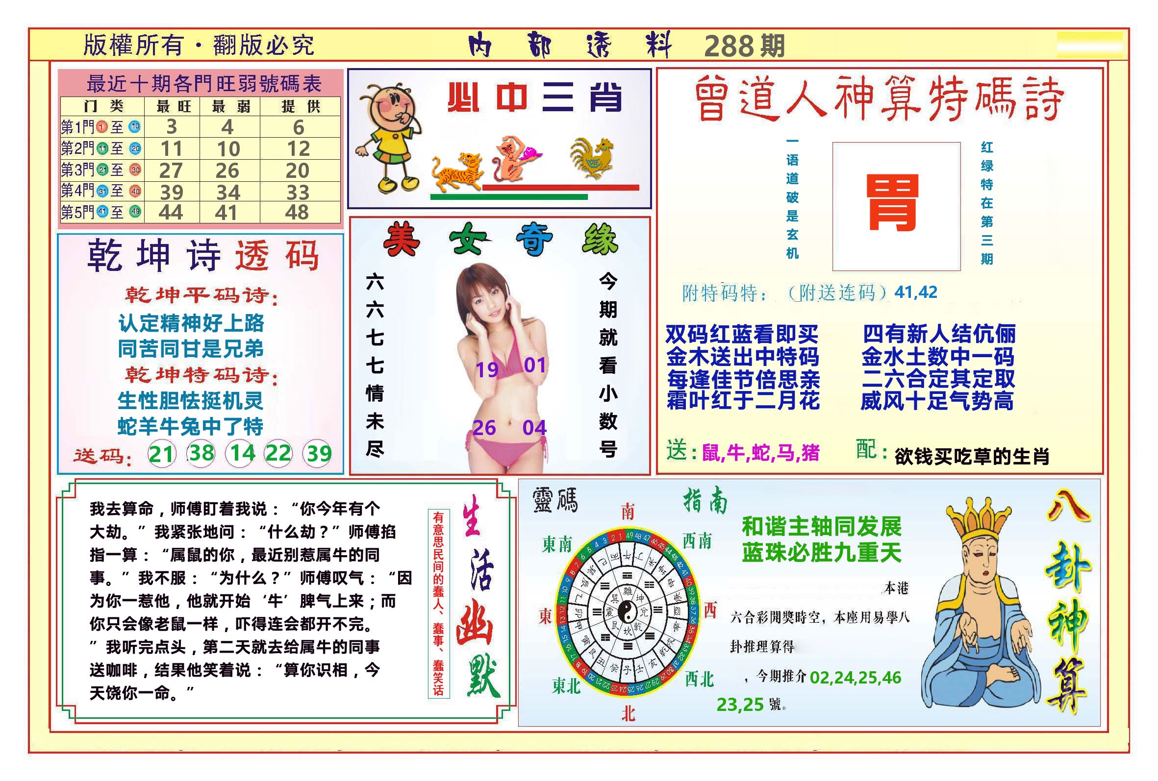 澳门内部透料B 第288期