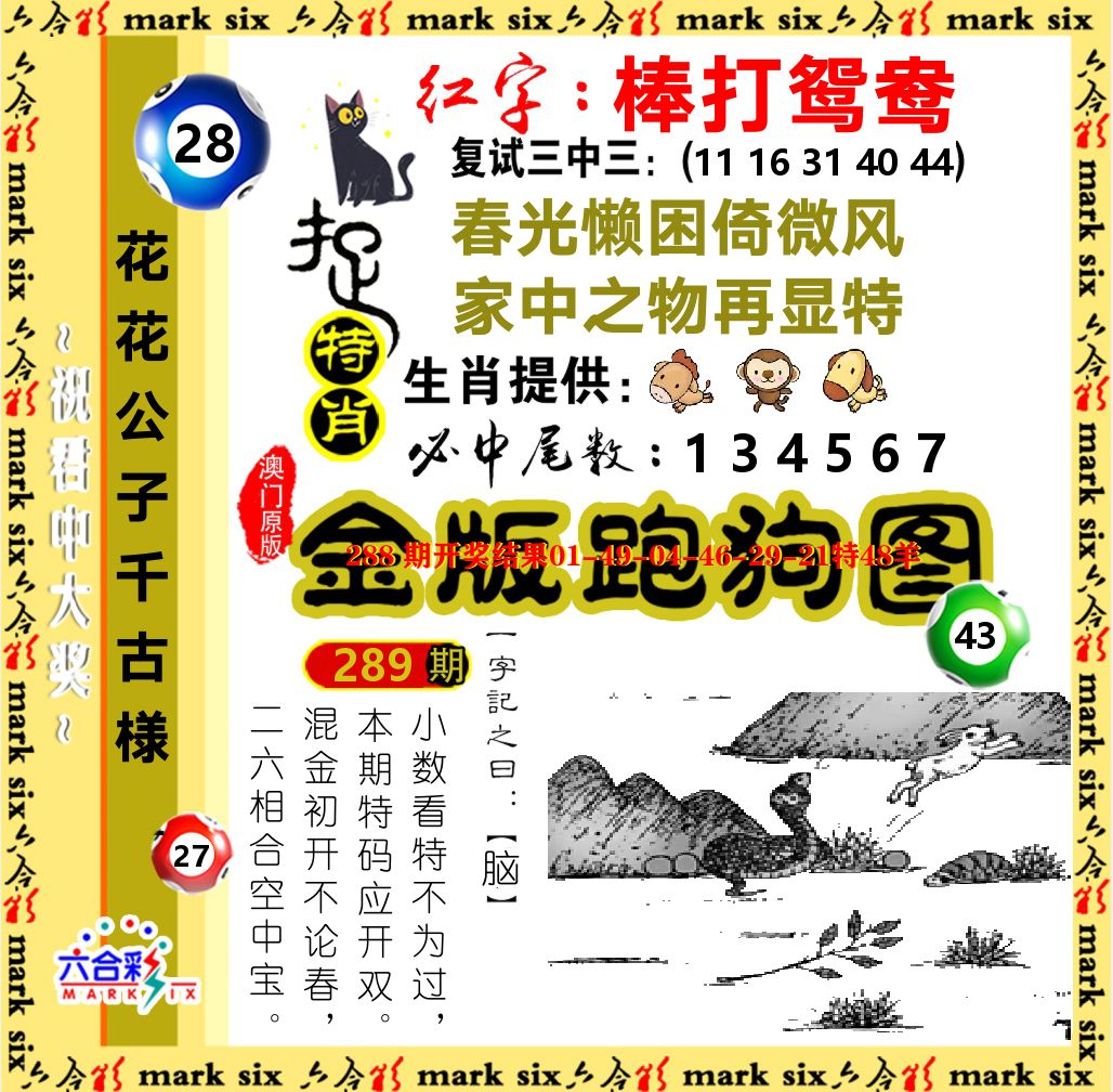 金版跑狗图 第289期