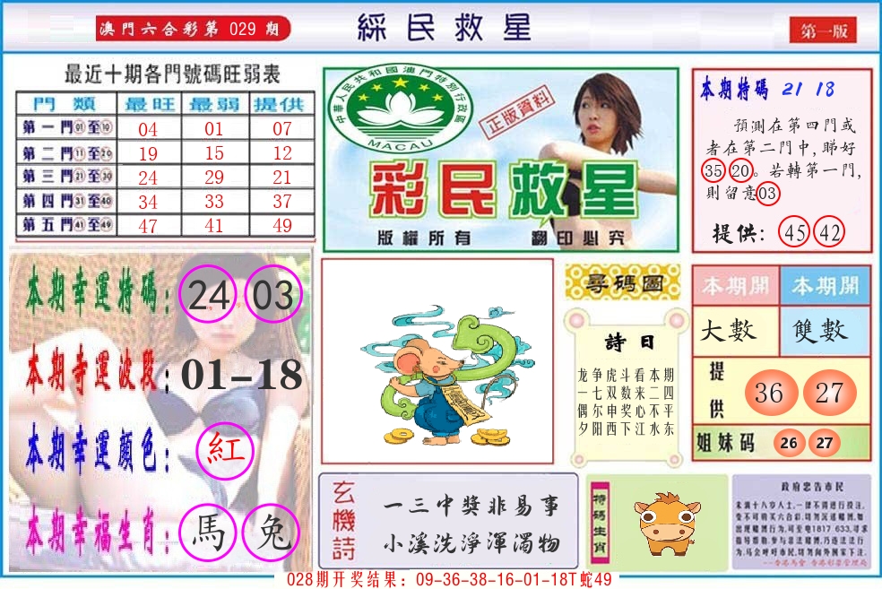 澳门彩民救星 第29期