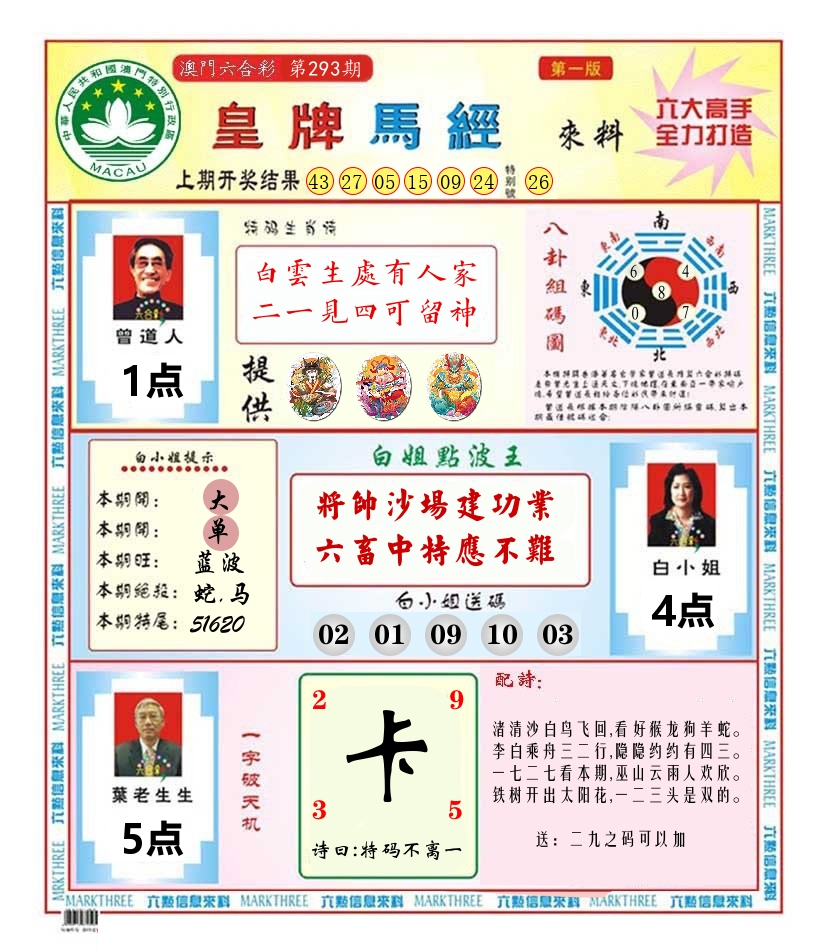 澳门皇牌马经 第293期