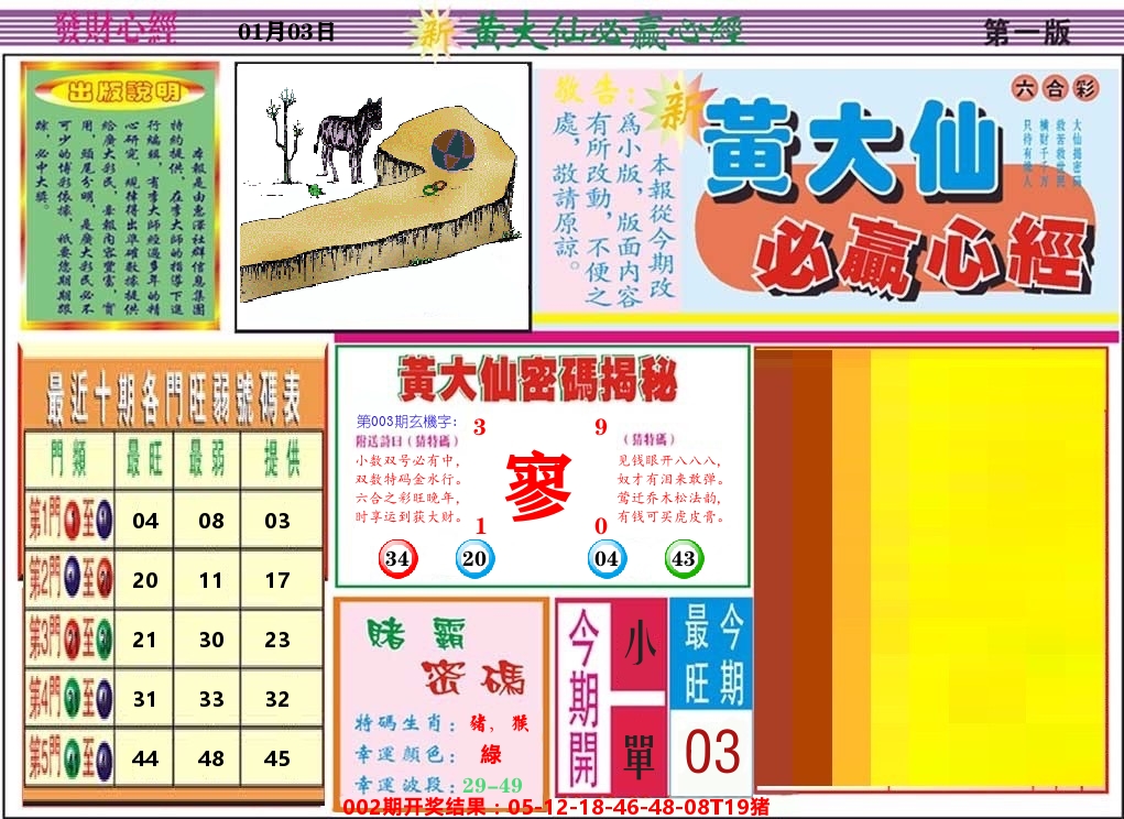 黄大仙必赢心经 第3期