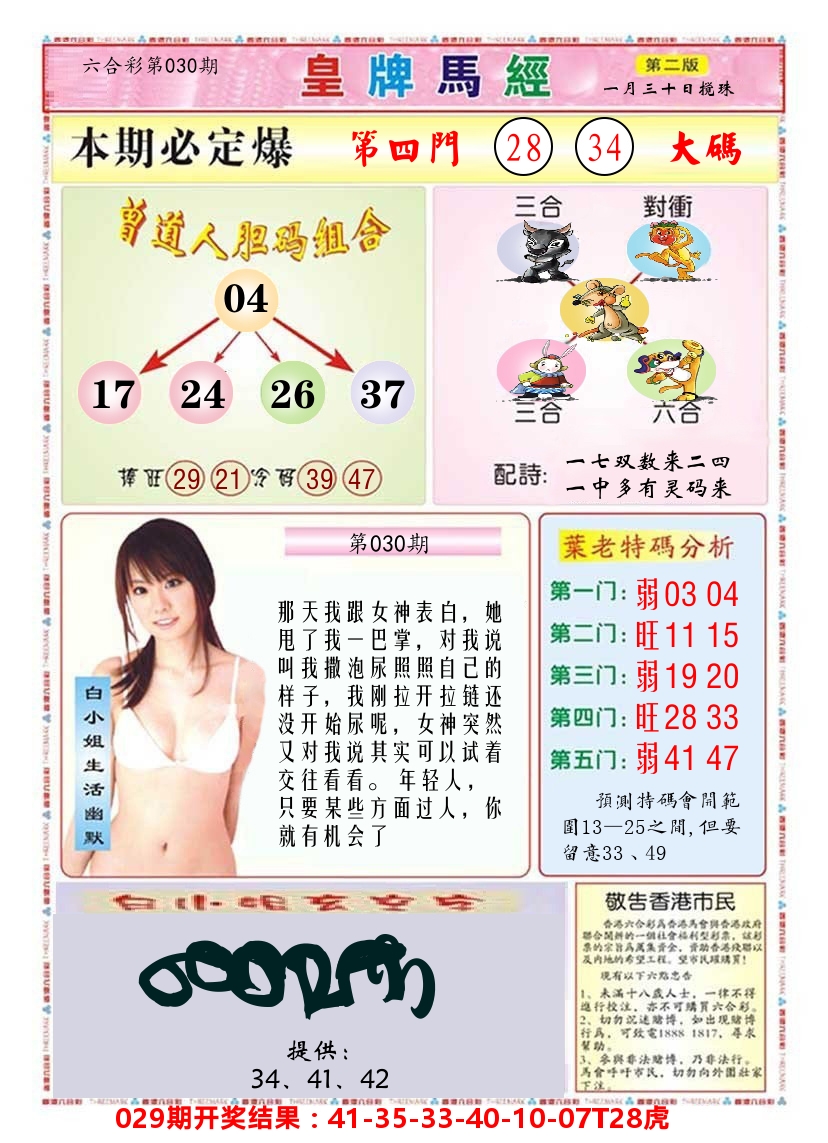 澳门皇牌马经B 第30期