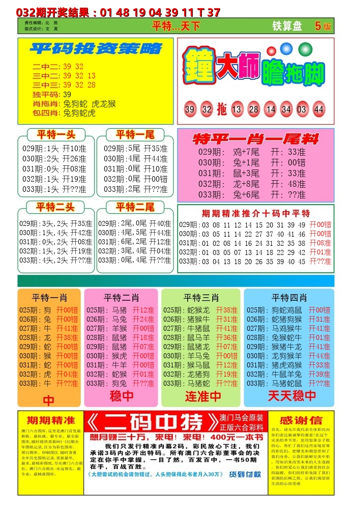 澳门铁算盘D 第33期