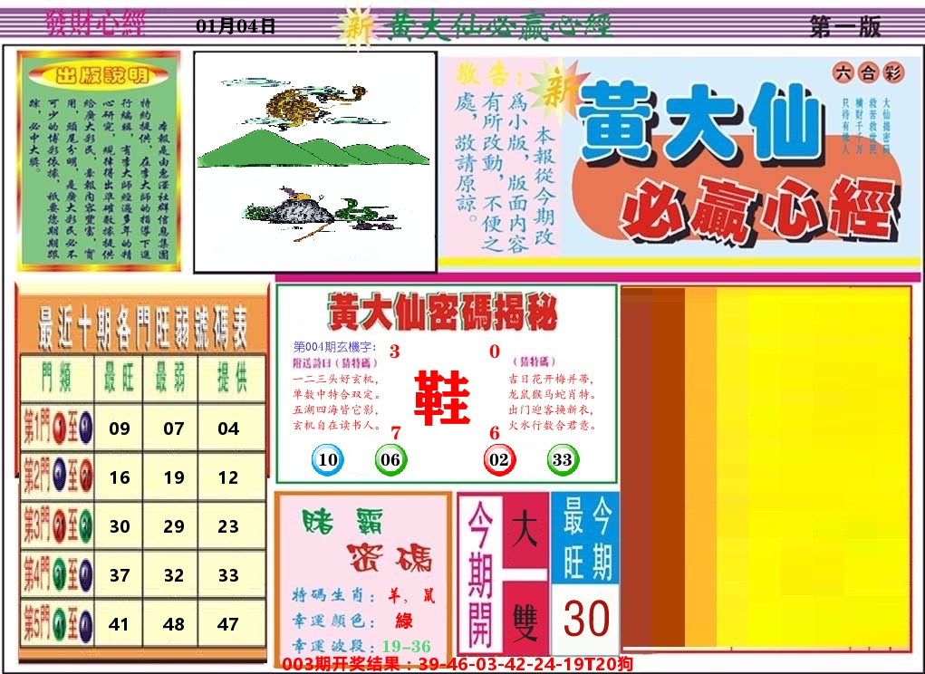 黄大仙必赢心经 第4期