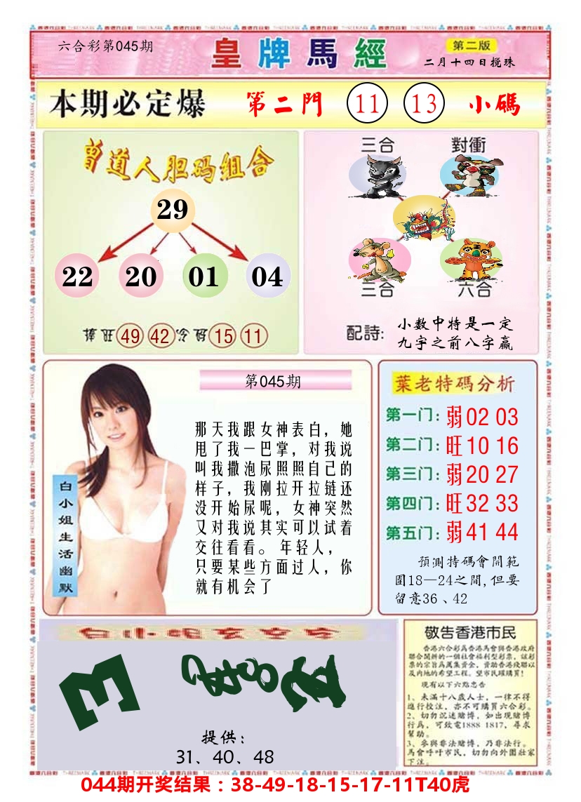 澳门皇牌马经B 第45期