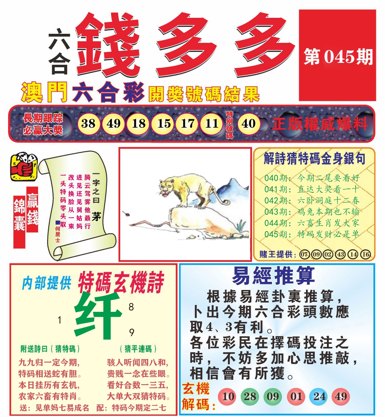 澳门钱多多B 第45期