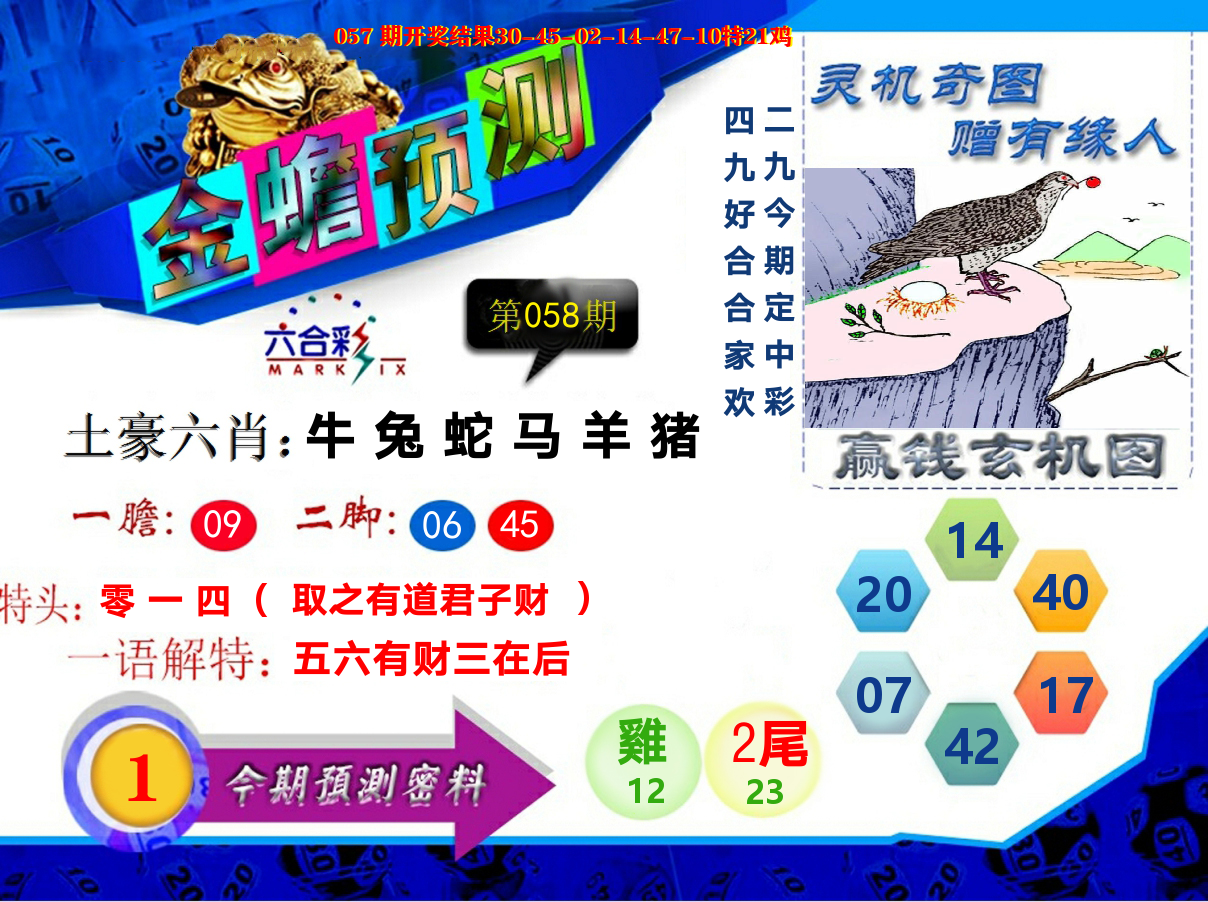 金蟾预测 第58期