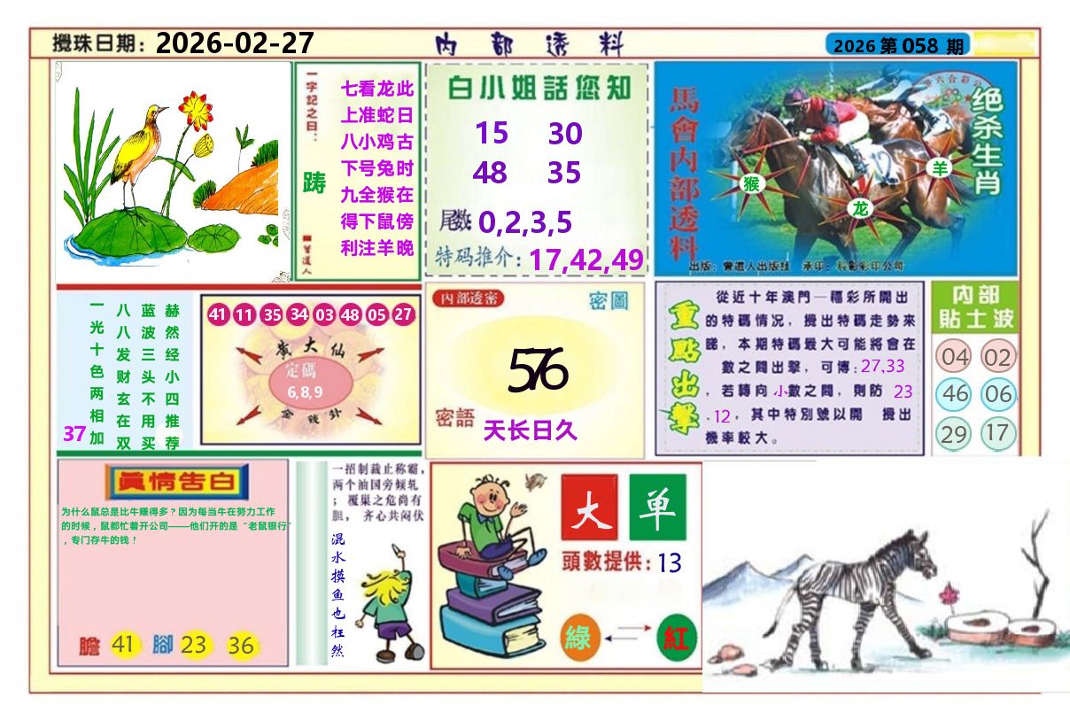 澳门内部透料A 第58期
