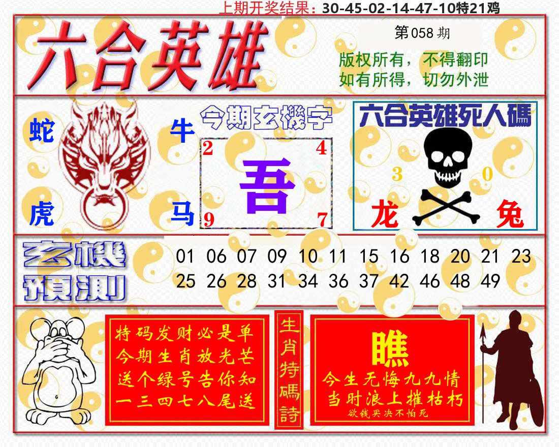 六合英雄 第58期