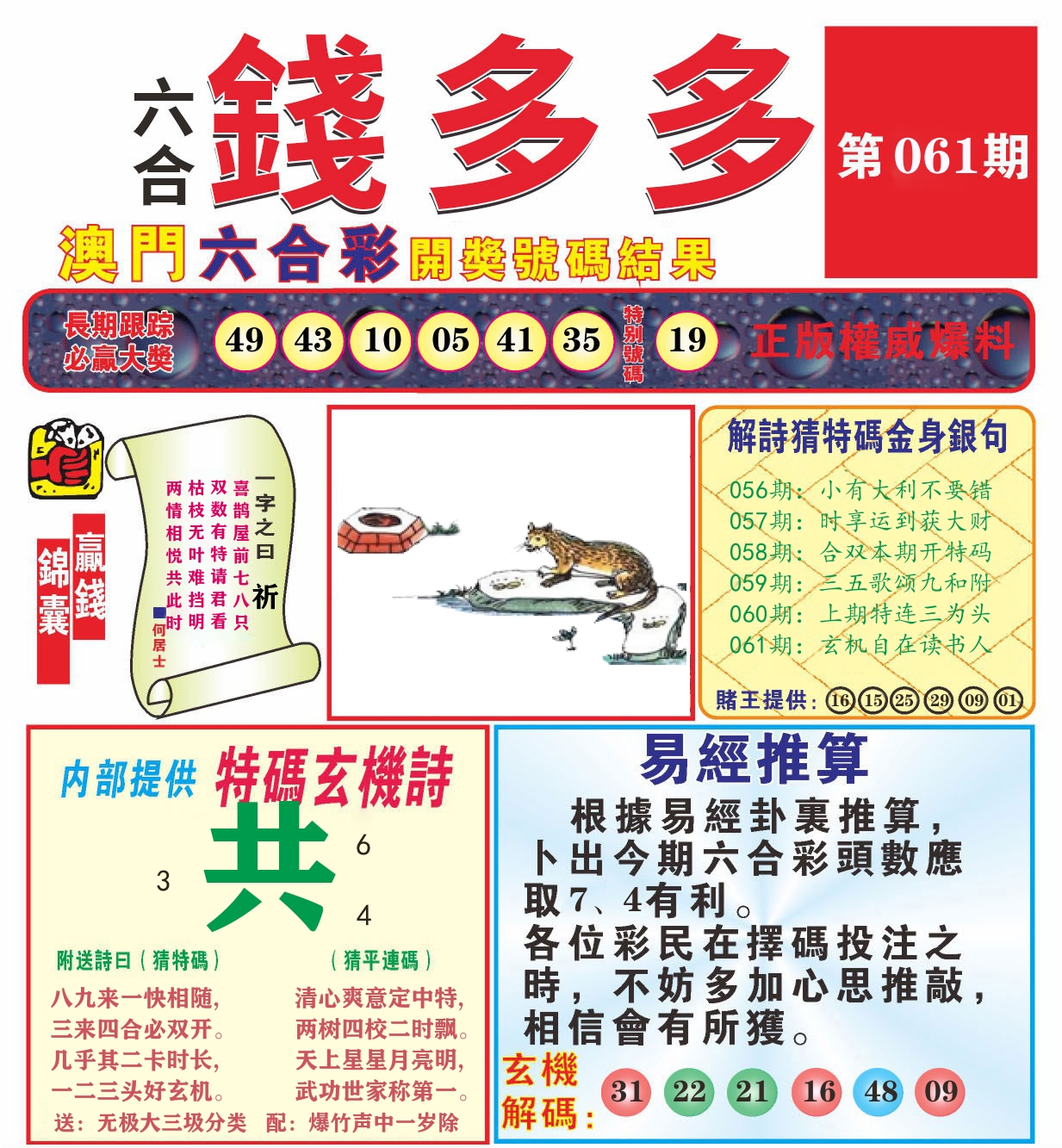 澳门钱多多B 第61期
