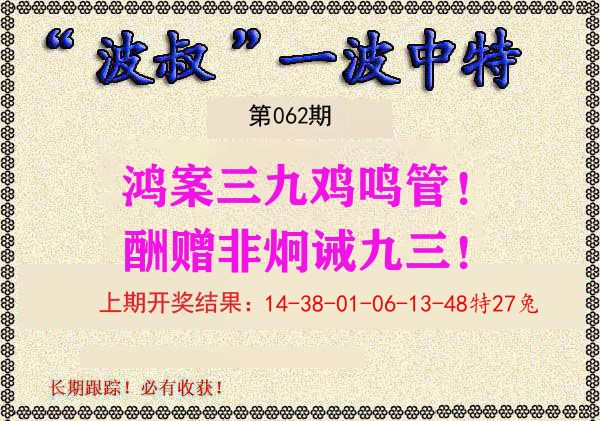 波叔中特 第62期