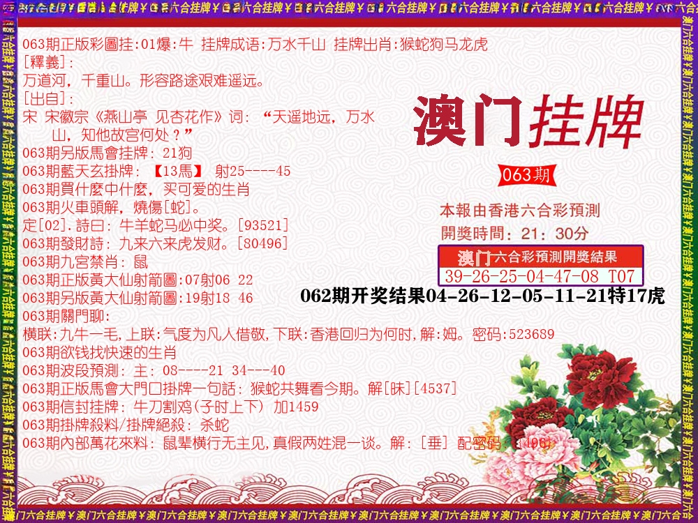 澳门挂牌 第63期