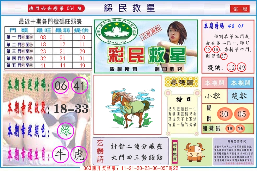 澳门彩民救星 第64期