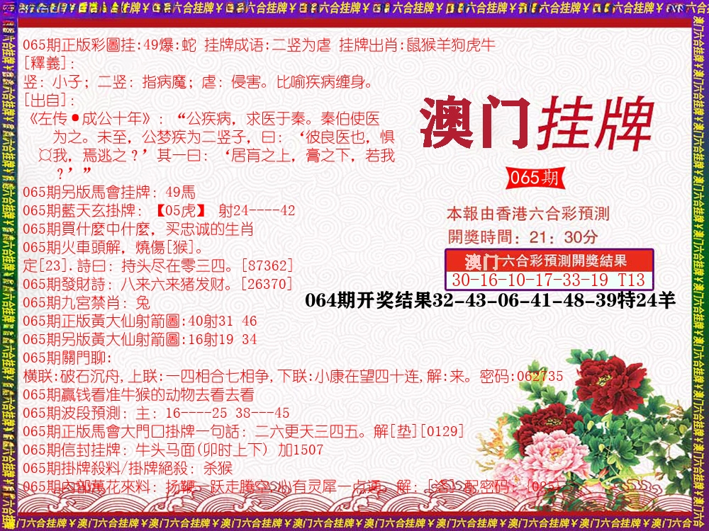 澳门挂牌 第65期