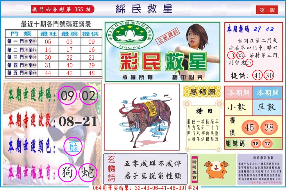 澳门彩民救星 第65期